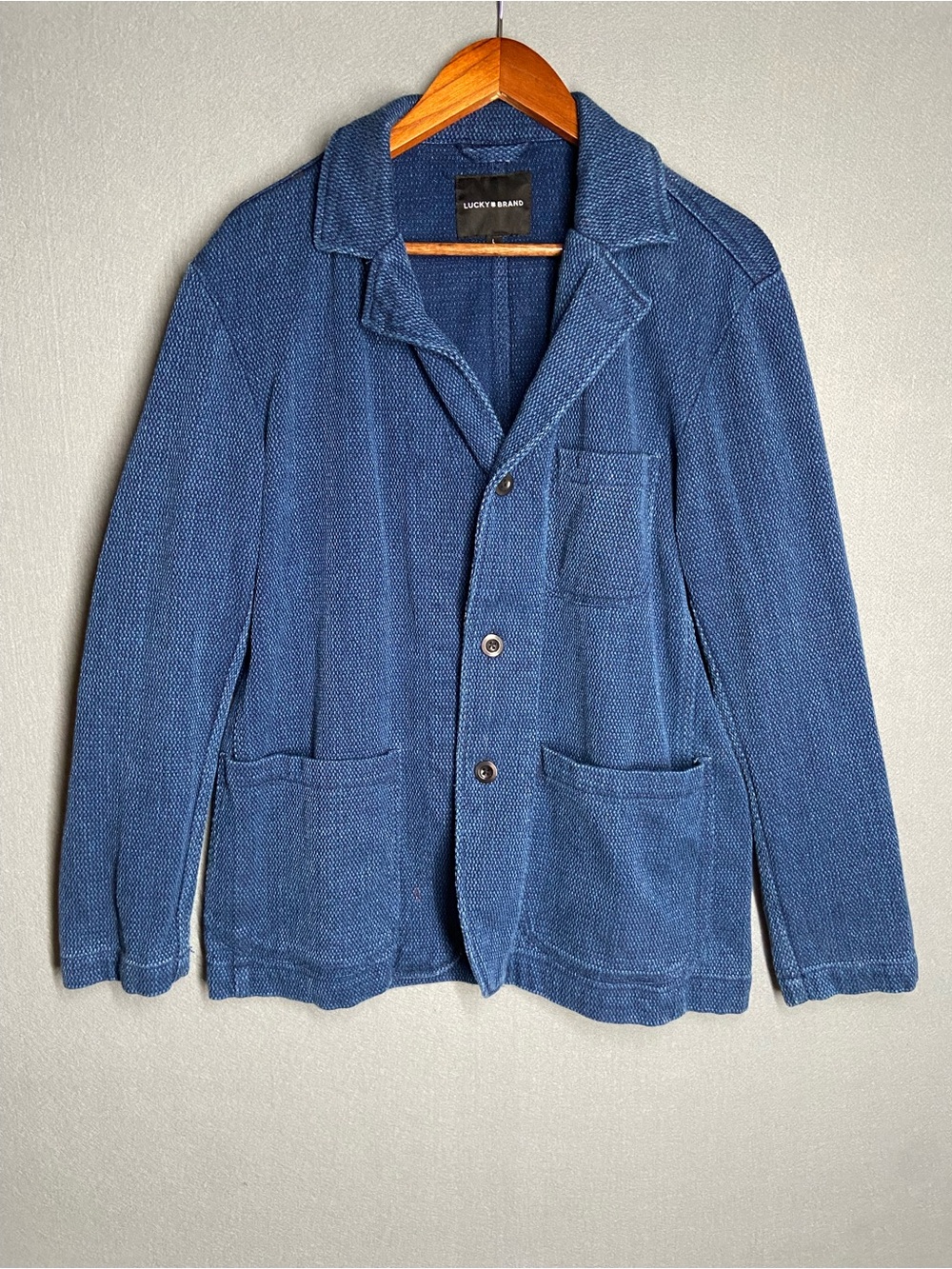Lucky Brand Men's Textured Indigo Knit Shirt Jacket